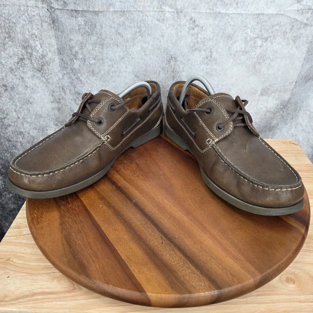 Ecco Boat Shoes Mens EU‎ 44 US 10 - 10.5 Brown Leather Slip On Loafers Casual